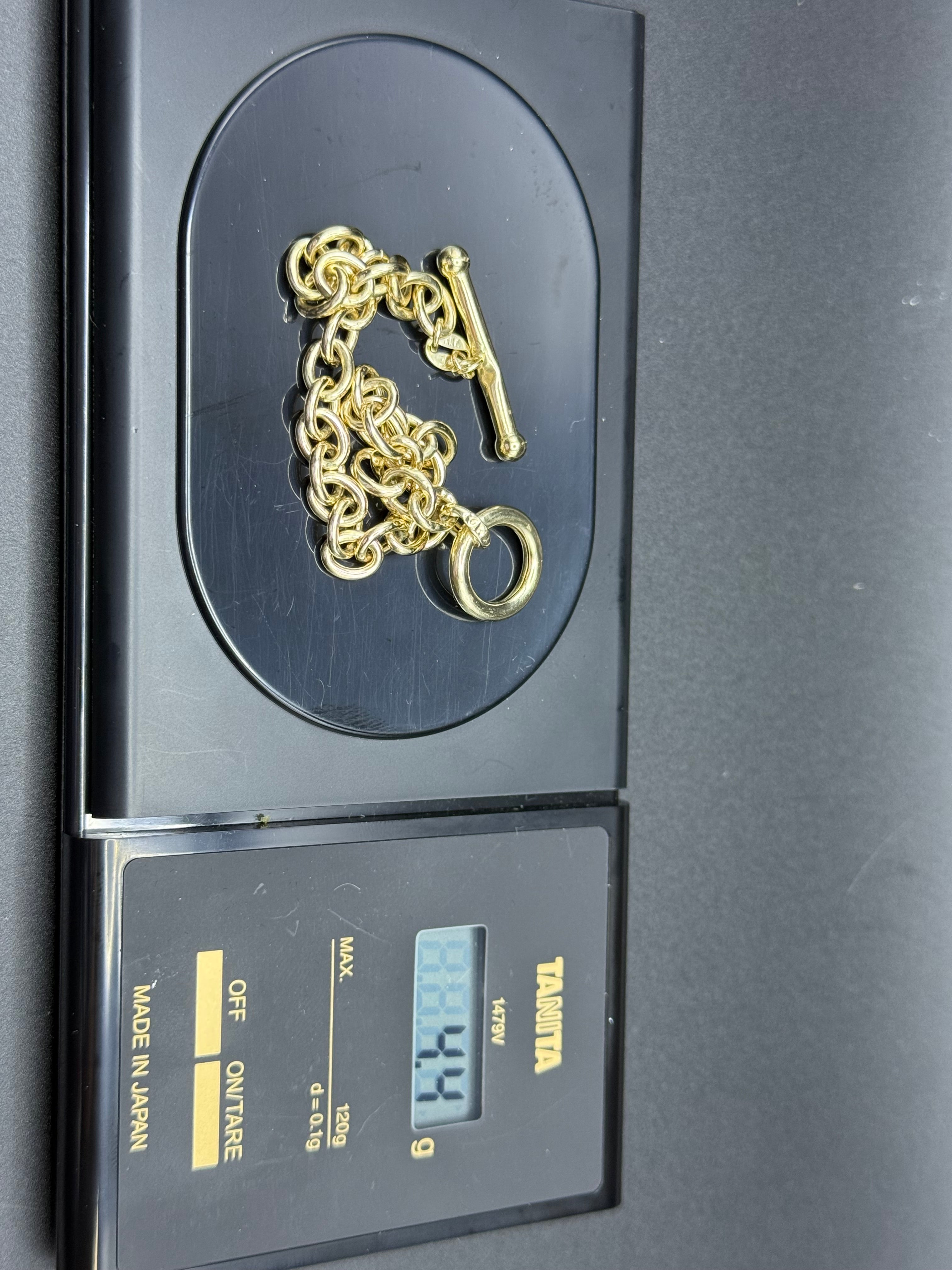 Solid 9ct Yellow Gold Belcher Bracelet T-Bar Toggle 19.5cm 4.4g 375
