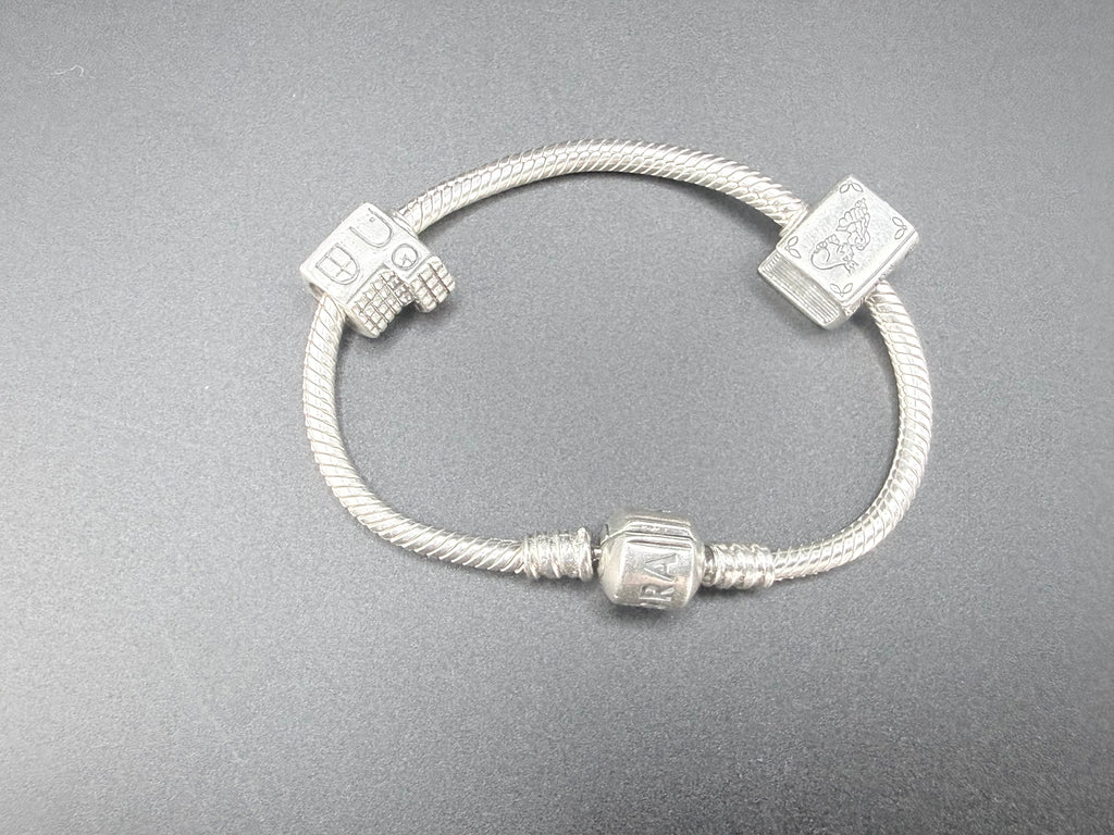 Pandora Sterling Silver Charm Bracelet with Two Charms 21.1g 925