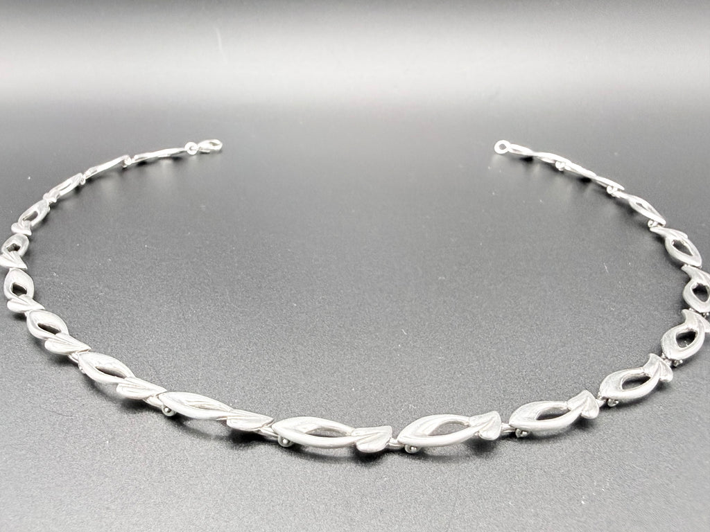 Sterling Silver Fancy Leaf Link Necklace 40cm 22.7g 925 Satin