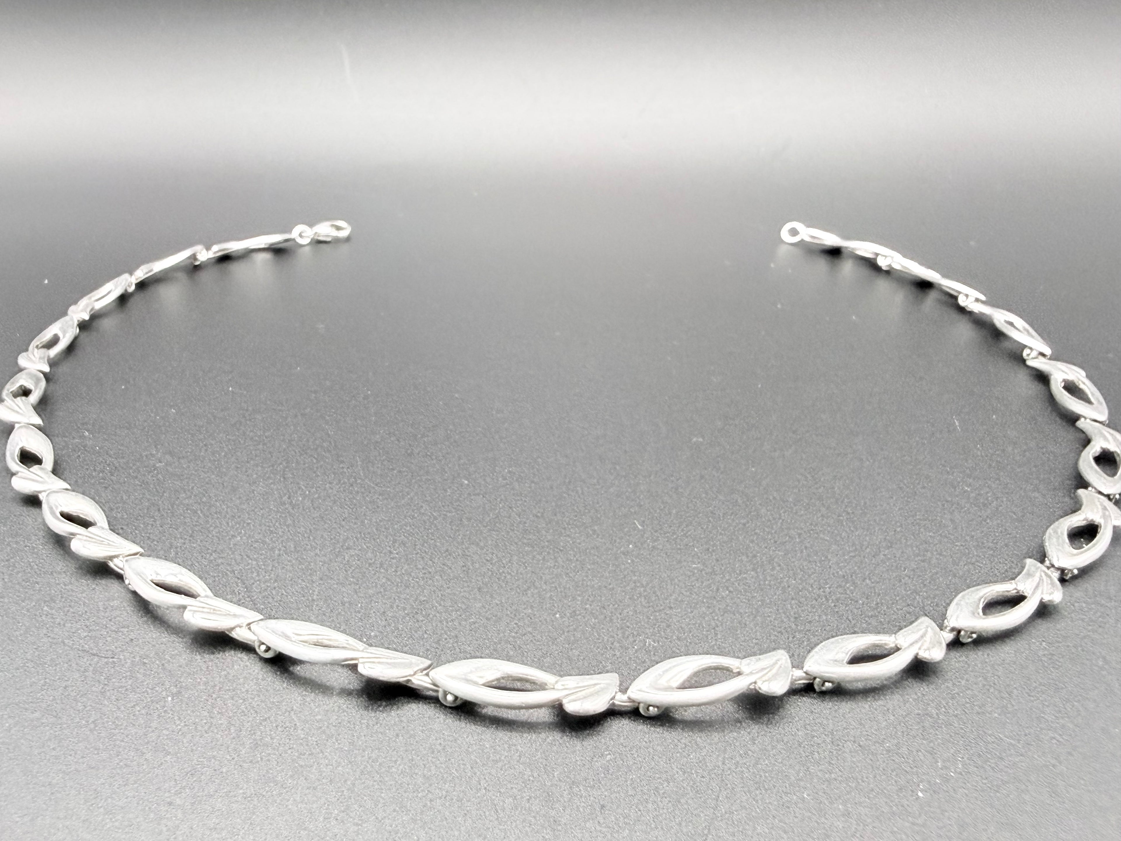 Sterling Silver Fancy Leaf Link Necklace 40cm 22.7g 925 Satin