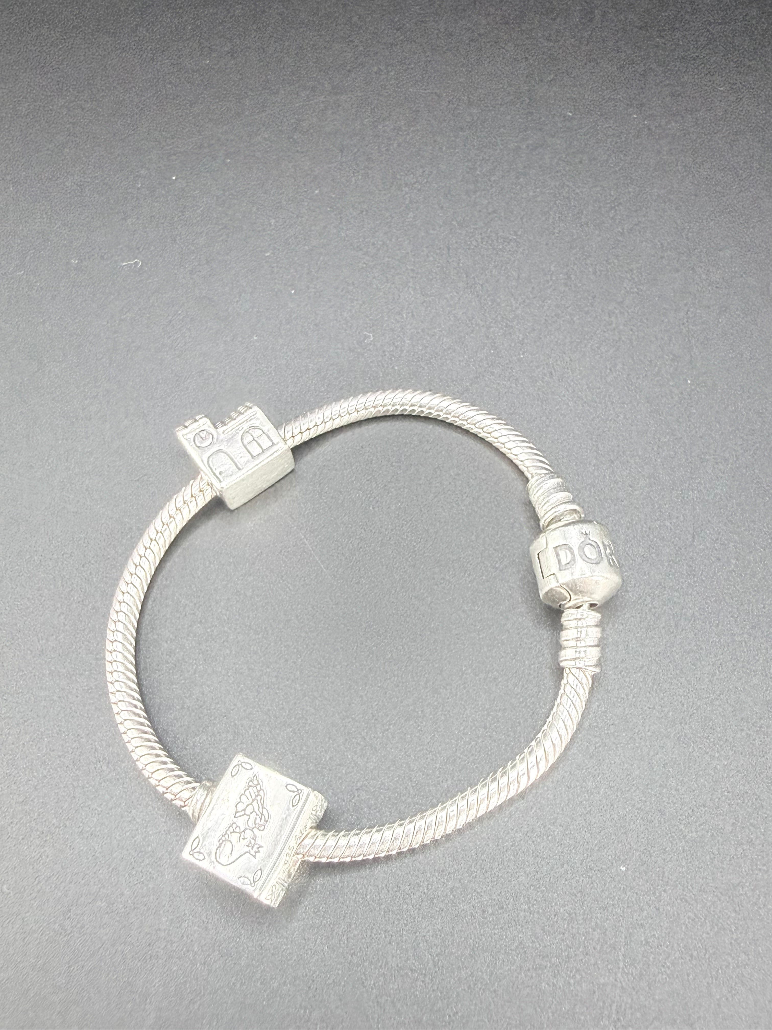 Pandora Sterling Silver Charm Bracelet with Two Charms 21.1g 925