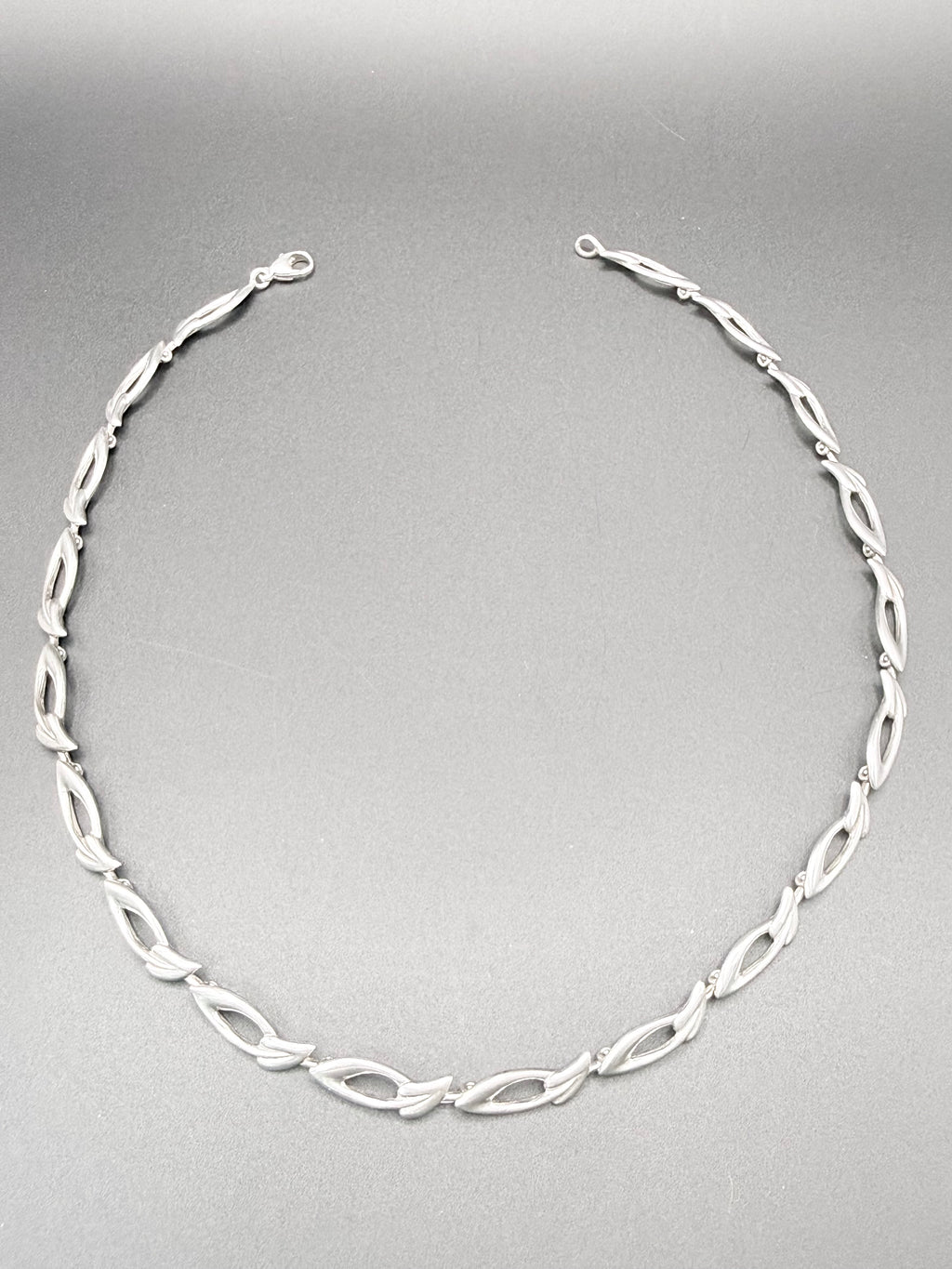 Sterling Silver Fancy Leaf Link Necklace 40cm 22.7g 925 Satin