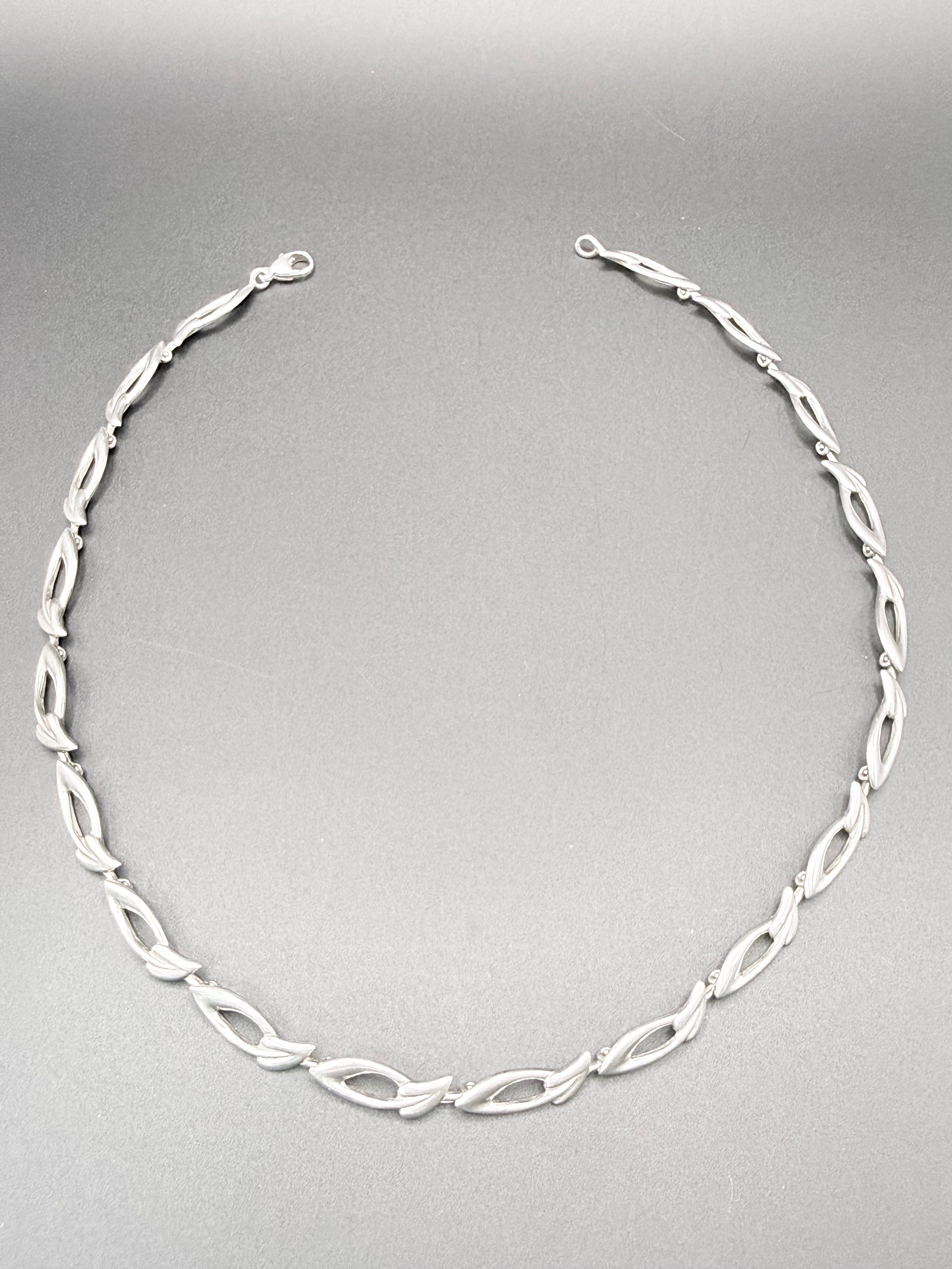 Sterling Silver Fancy Leaf Link Necklace 40cm 22.7g 925 Satin