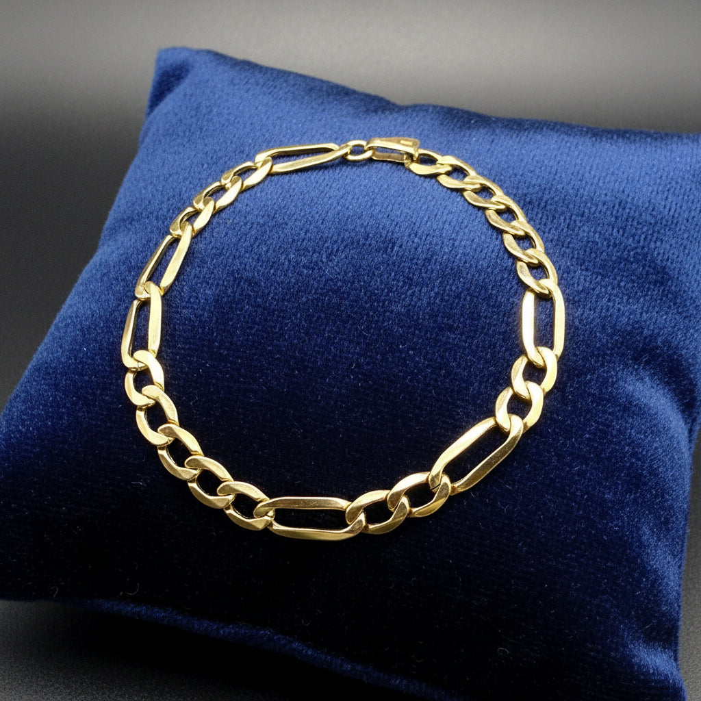 Solid 9ct Yellow Gold Figaro Bracelet 18cm 2.8g 375 Hallmarked