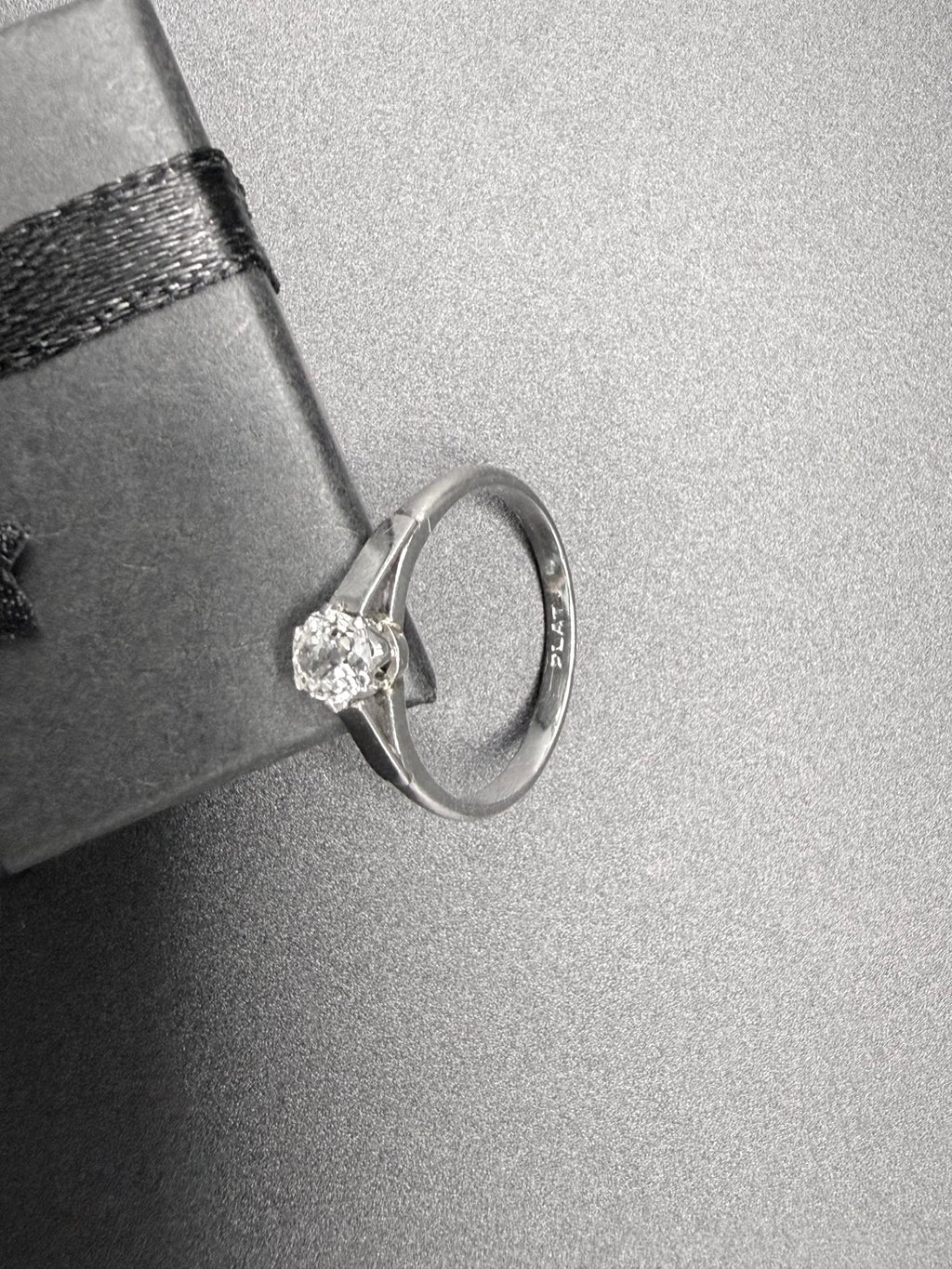 Platinum 0.30ct Old Mine Cut Diamond Solitaire Ring Size P 1/2 G Colour