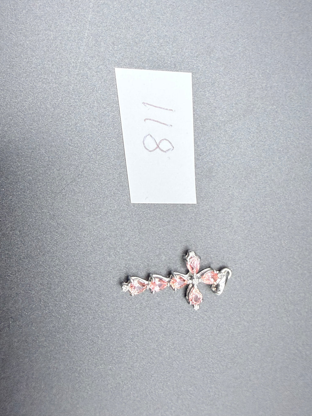 9ct White Gold Natural Padparadscha Sapphire Cross Pendant 1.5g Hallmarked
