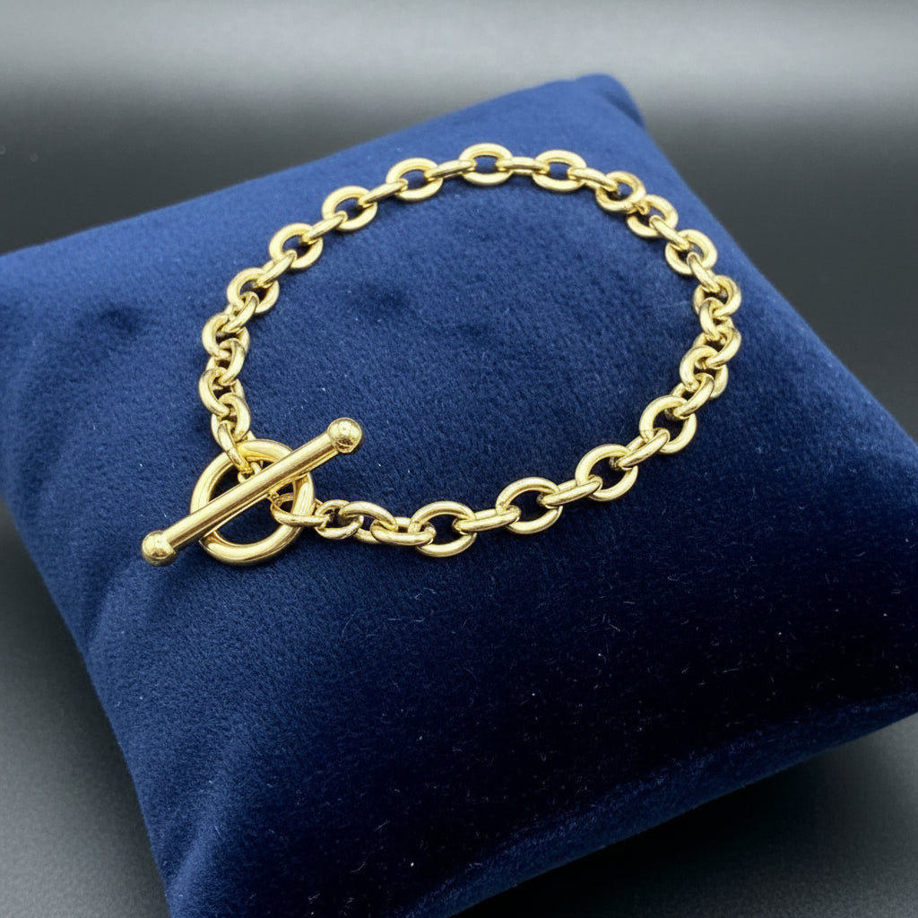 Solid 9ct Yellow Gold Belcher Bracelet T-Bar Toggle 19.5cm 4.4g 375