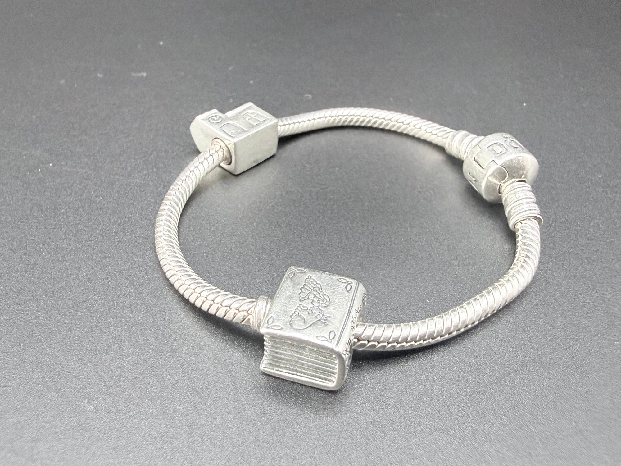 Pandora Sterling Silver Charm Bracelet with Two Charms 21.1g 925