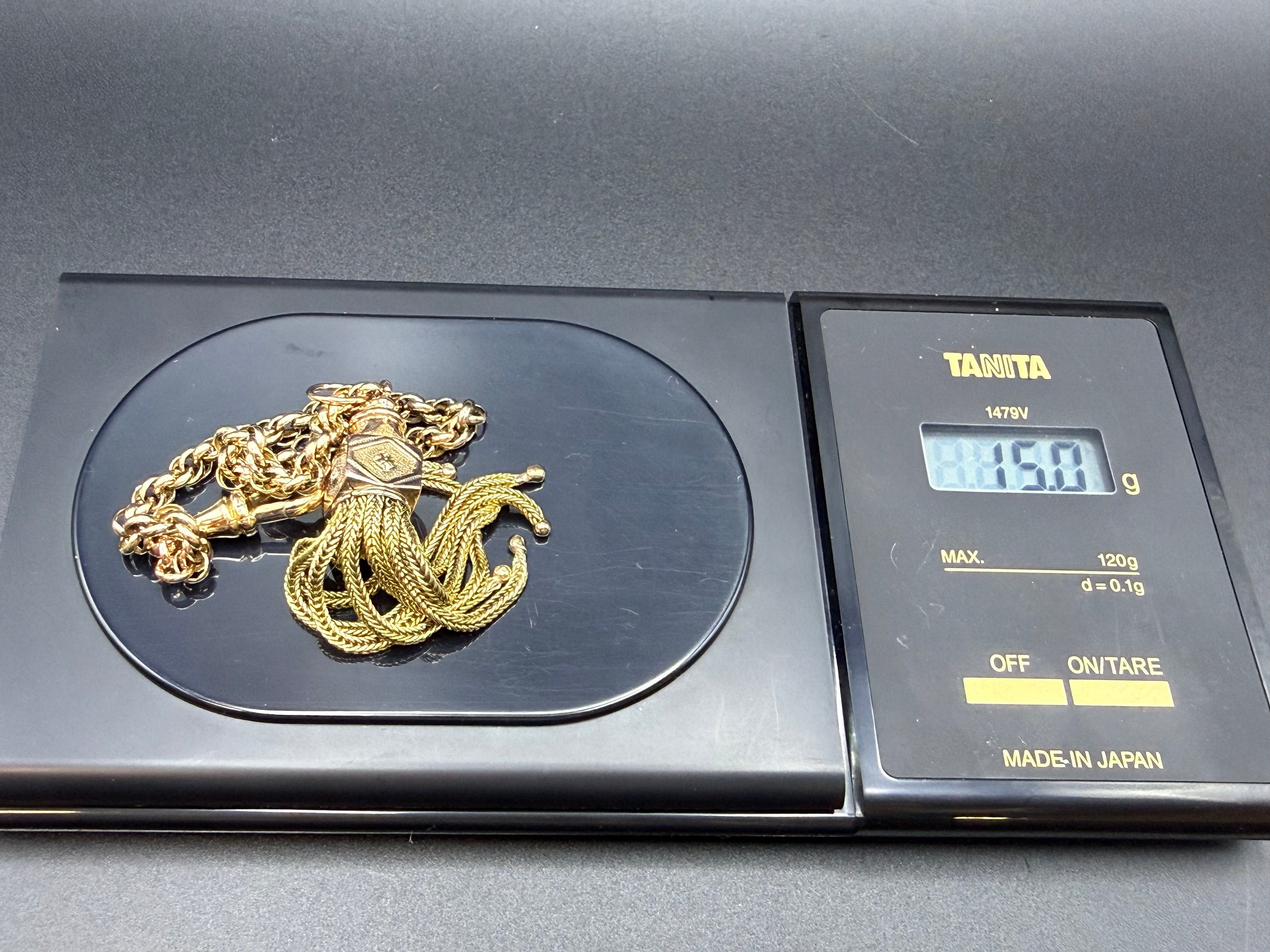Antique Victorian 9ct Gold Albertina Bracelet Tassel Drop 14.4g Tested