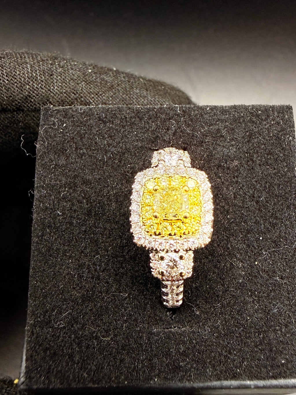 Effy 18ct White Gold Fancy Yellow Diamond Double Halo Ring Size O 1/2 4.9g