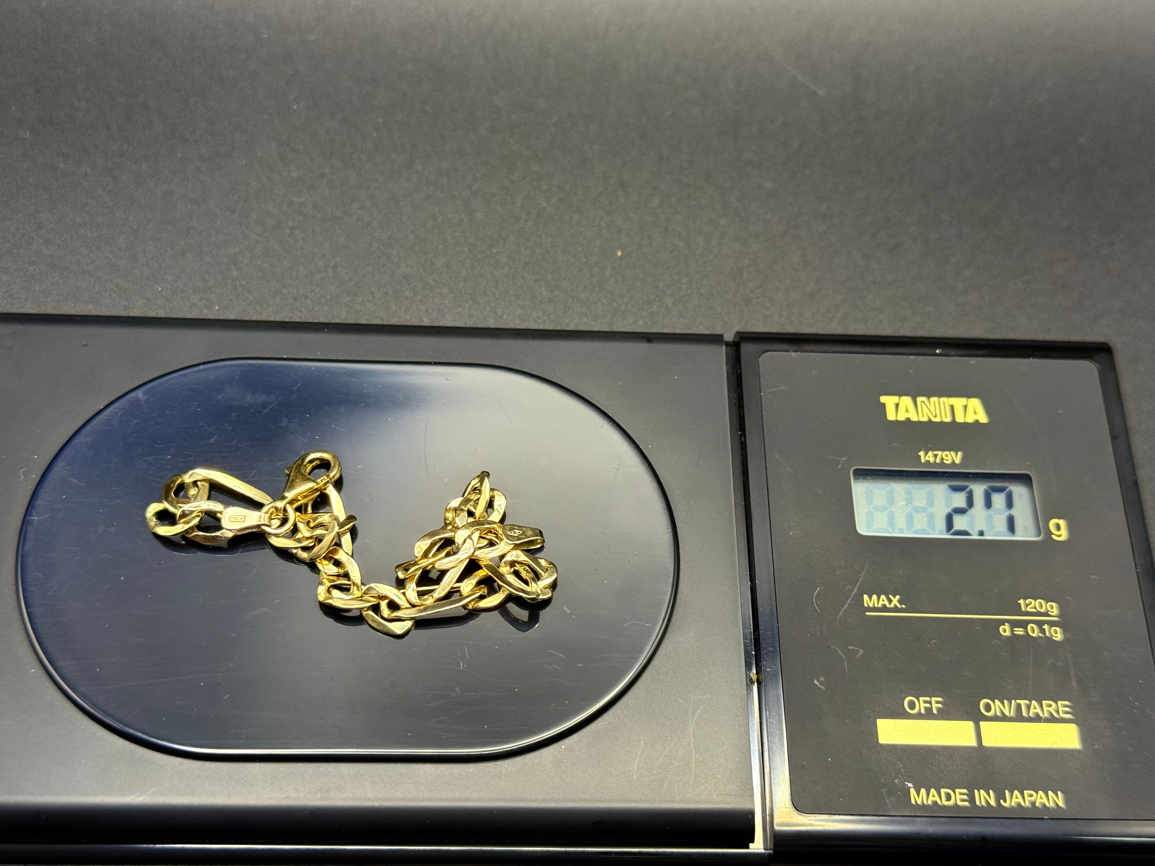 Solid 9ct Yellow Gold Figaro Bracelet 18cm 2.8g 375 Hallmarked
