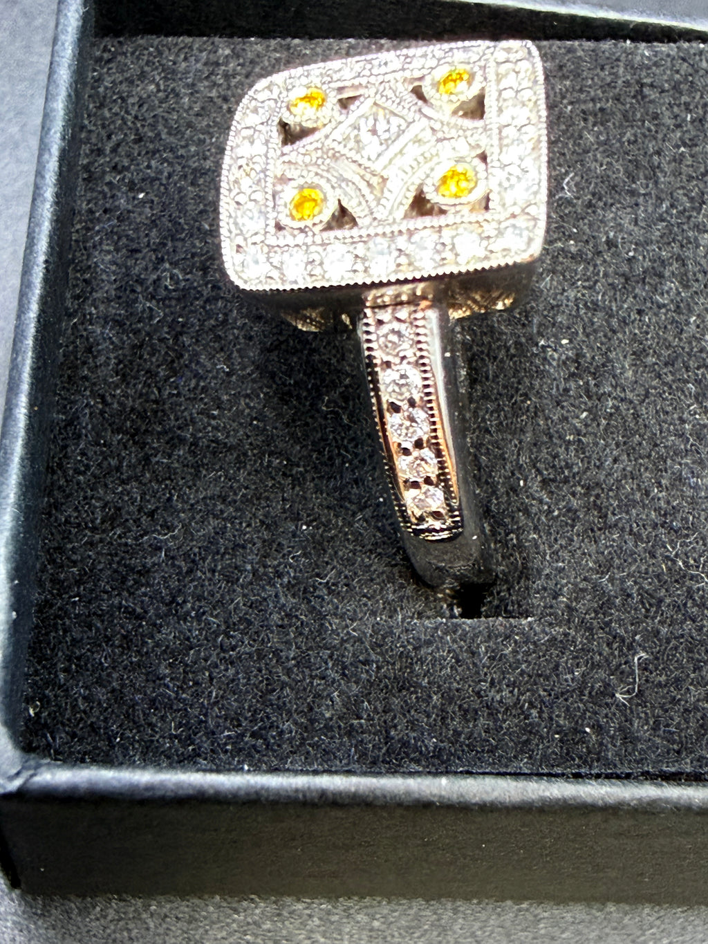 V&Co 18ct White Gold Art Deco Diamond Panel Ring Size M 1/2 6.8g 750