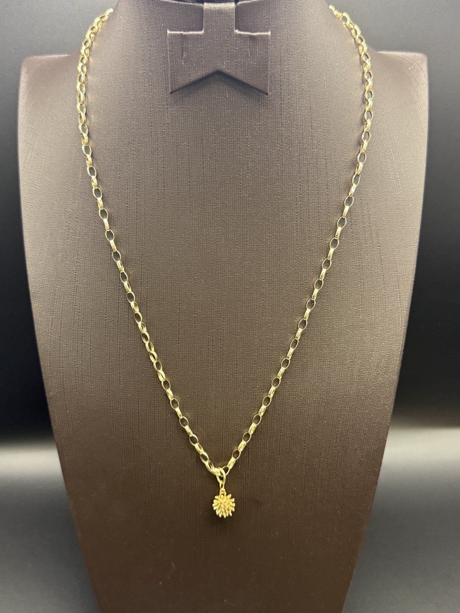 Solid 9ct Gold Belcher Necklace with Hedgehog Charm 52cm 6.3g 375 Sheffield
