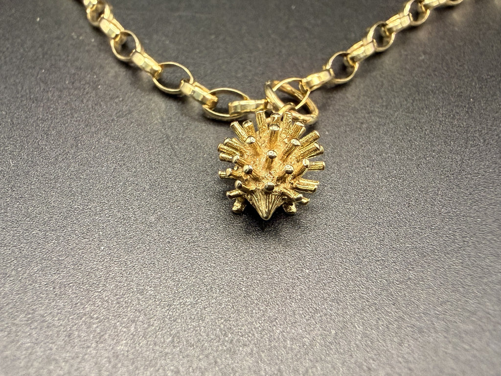Solid 9ct Gold Belcher Necklace with Hedgehog Charm 52cm 6.3g 375 Sheffield