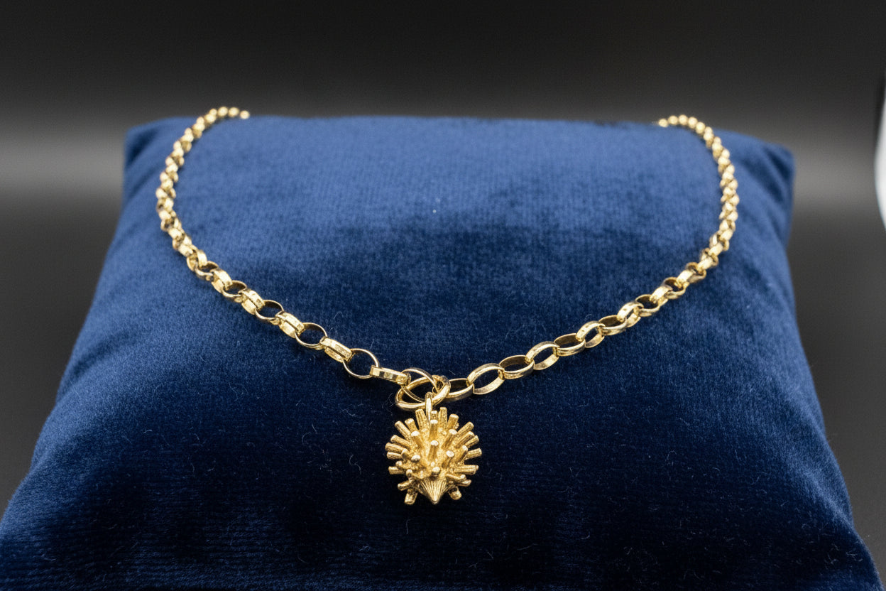 Solid 9ct Gold Belcher Necklace with Hedgehog Charm 52cm 6.3g 375 Sheffield