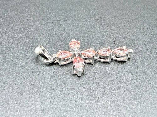 9ct White Gold Natural Padparadscha Sapphire Cross Pendant 1.5g Hallmarked