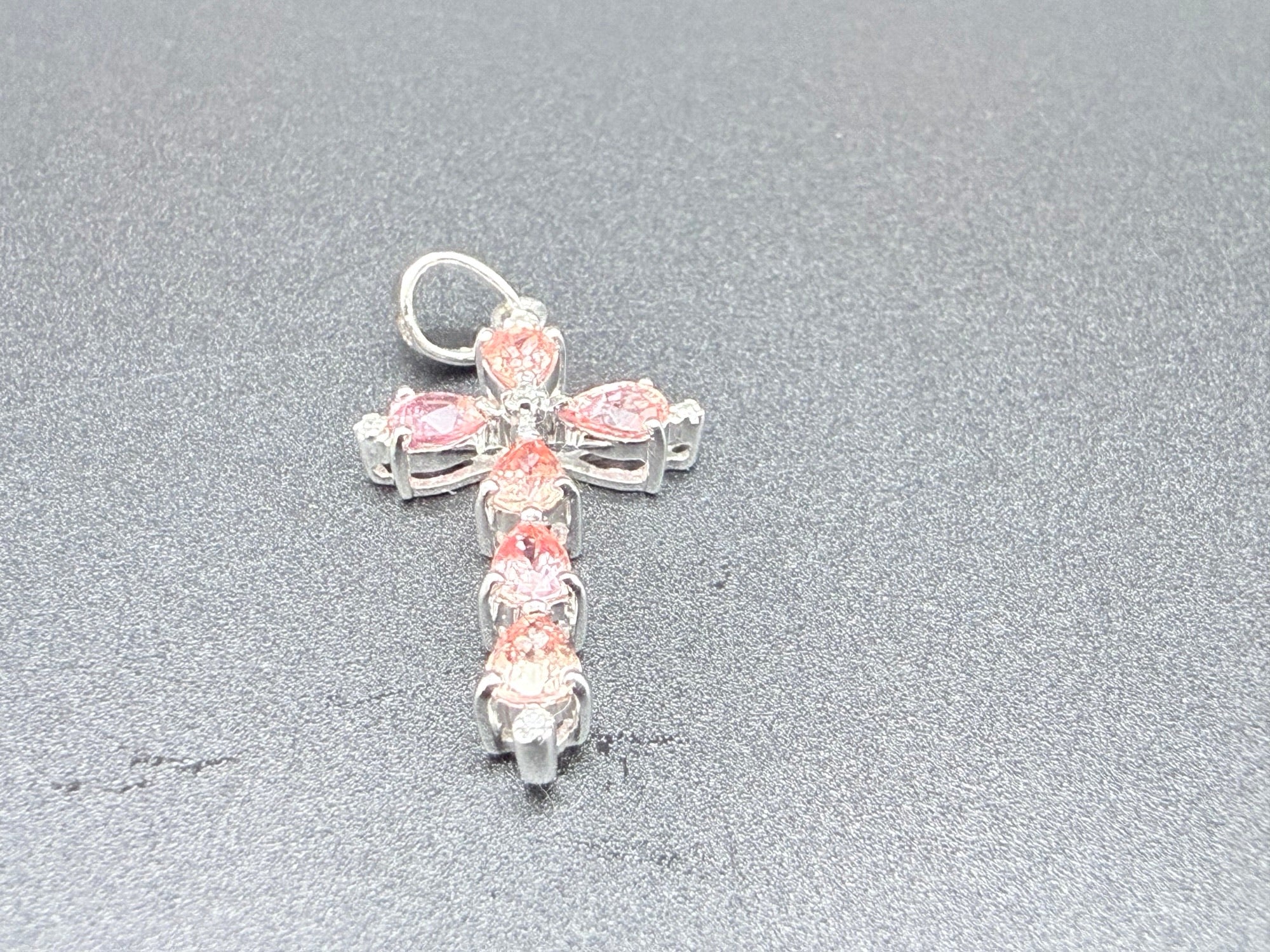 9ct White Gold Natural Padparadscha Sapphire Cross Pendant 1.5g Hallmarked
