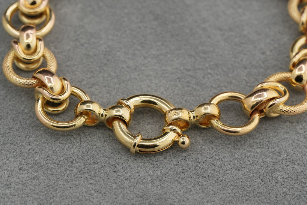 9ct Gold Textured Hoop Link Bracelet 19cm 13g 375 Sheffield Hallmarked Heavy