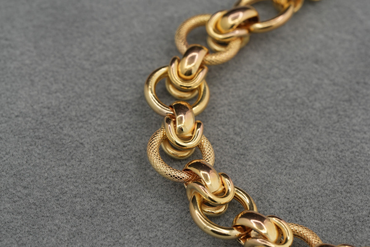 9ct Gold Textured Hoop Link Bracelet 19cm 13g 375 Sheffield Hallmarked Heavy