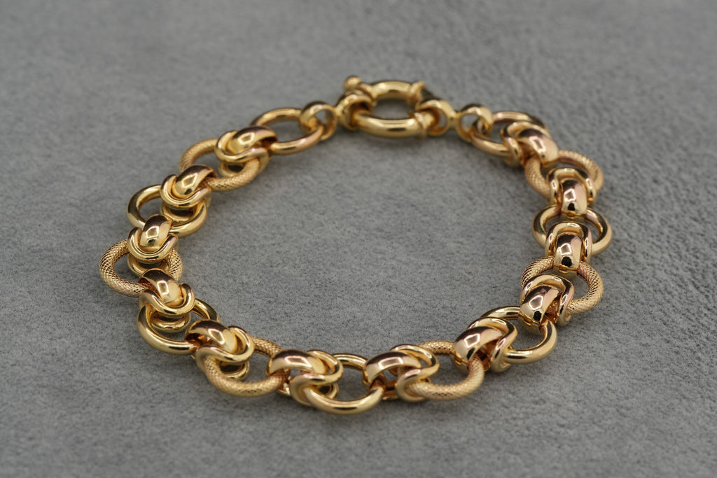 9ct Gold Textured Hoop Link Bracelet 19cm 13g 375 Sheffield Hallmarked Heavy
