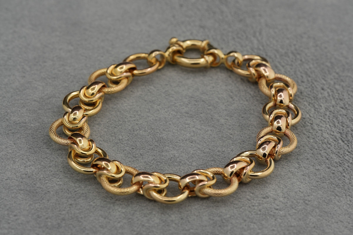 9ct Gold Textured Hoop Link Bracelet 19cm 13g 375 Sheffield Hallmarked Heavy