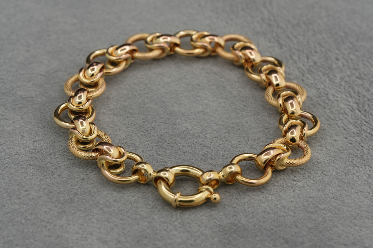 9ct Gold Textured Hoop Link Bracelet 19cm 13g 375 Sheffield Hallmarked Heavy