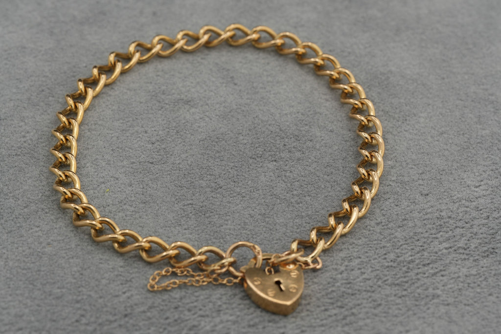 Solid 9ct Gold Flat Link Bracelet Padlock Clasp 18cm 9.5g 375 Hallmarked Ladies