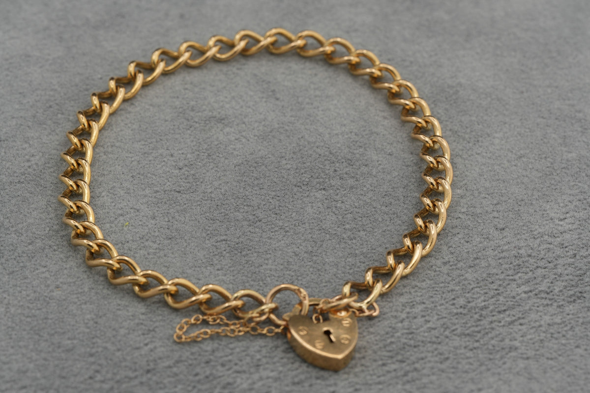 Solid 9ct Gold Flat Link Bracelet Padlock Clasp 18cm 9.5g 375 Hallmarked Ladies