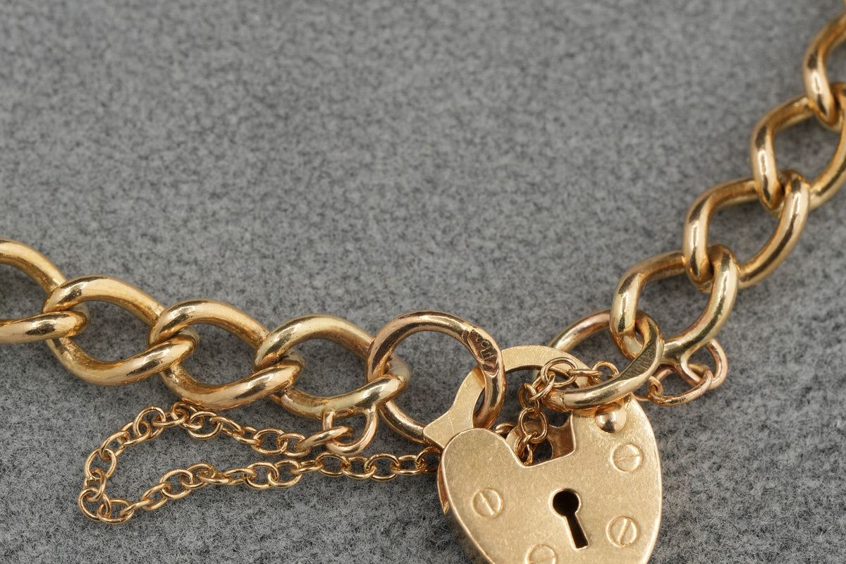 Solid 9ct Gold Flat Link Bracelet Padlock Clasp 18cm 9.5g 375 Hallmarked Ladies