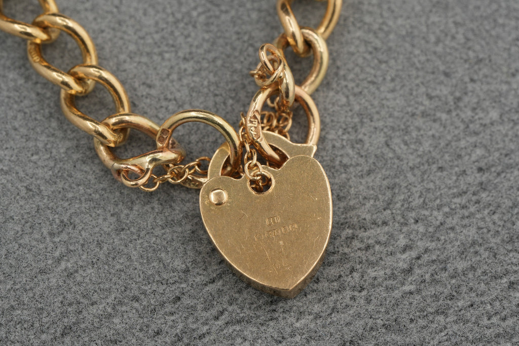 Solid 9ct Gold Flat Link Bracelet Padlock Clasp 18cm 9.5g 375 Hallmarked Ladies