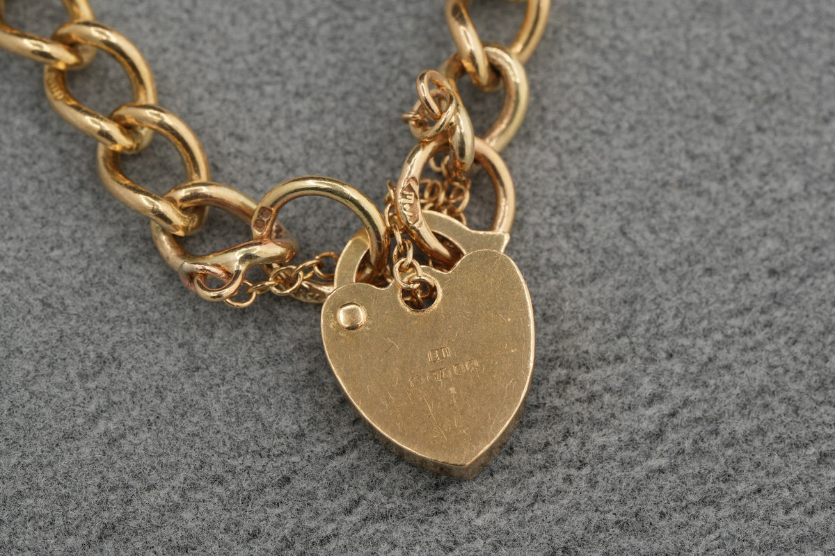 Solid 9ct Gold Flat Link Bracelet Padlock Clasp 18cm 9.5g 375 Hallmarked Ladies