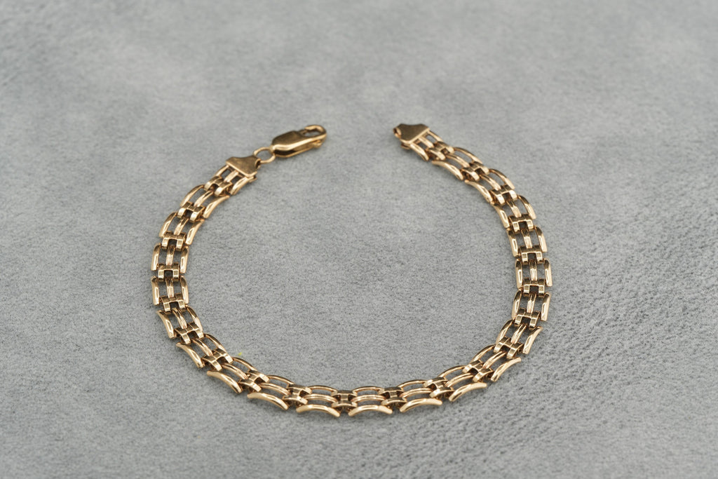 Solid 9ct Gold Gate Link Bracelet 19.5cm 5.3g 375 Birmingham Hallmarked Ladies