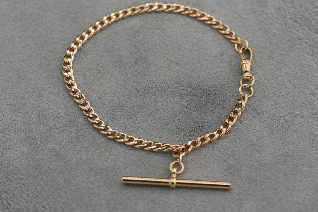 Solid 9ct Gold Flat Link Bracelet T-Bar 19.6cm 4.7g 375 Sheffield Hallmarked