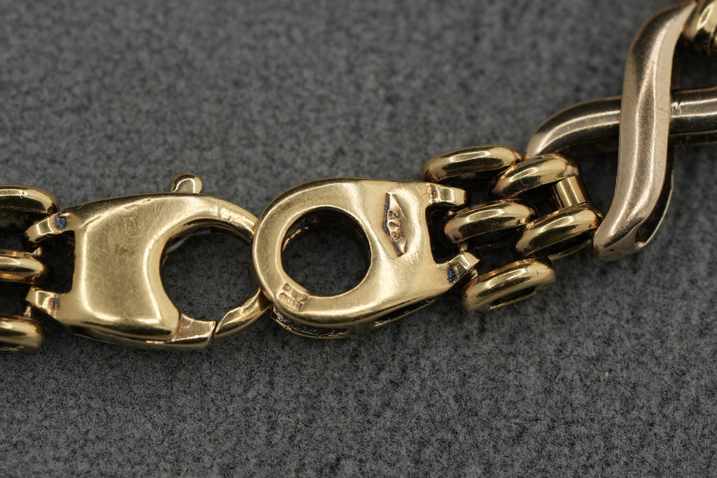 9ct Tricolour Gold Fancy Link Bracelet 18.7cm 13.6g 375 Sheffield Hallmarked