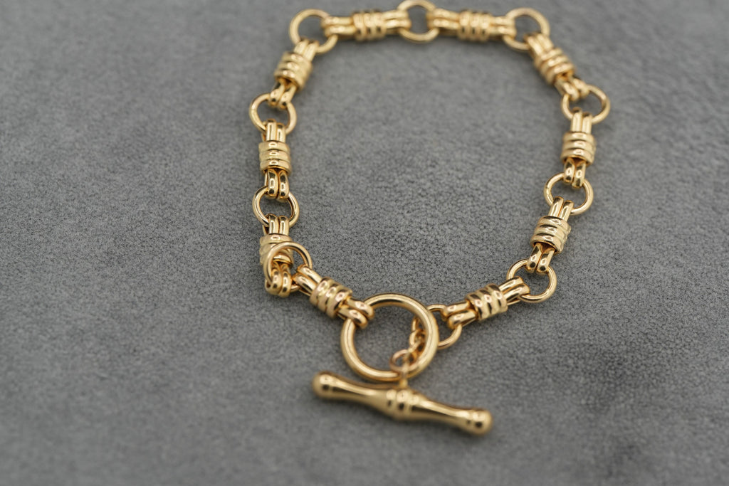 14ct Gold Hay Bale Link Bracelet 19.5cm 7.8g 585 T-Bar Hallmarked Ladies
