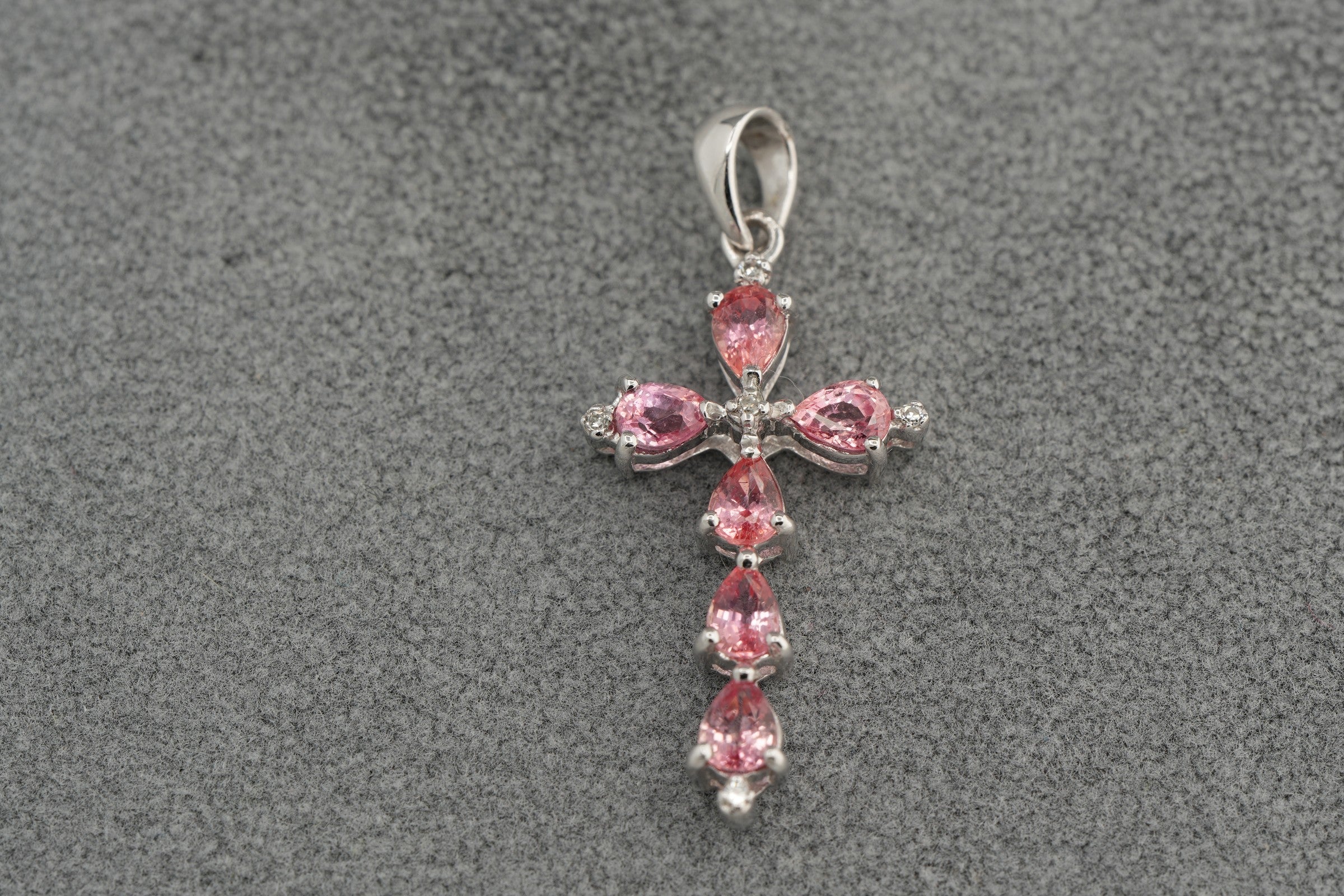 9ct white gold padparadscha sapphire and diamond cross pendant