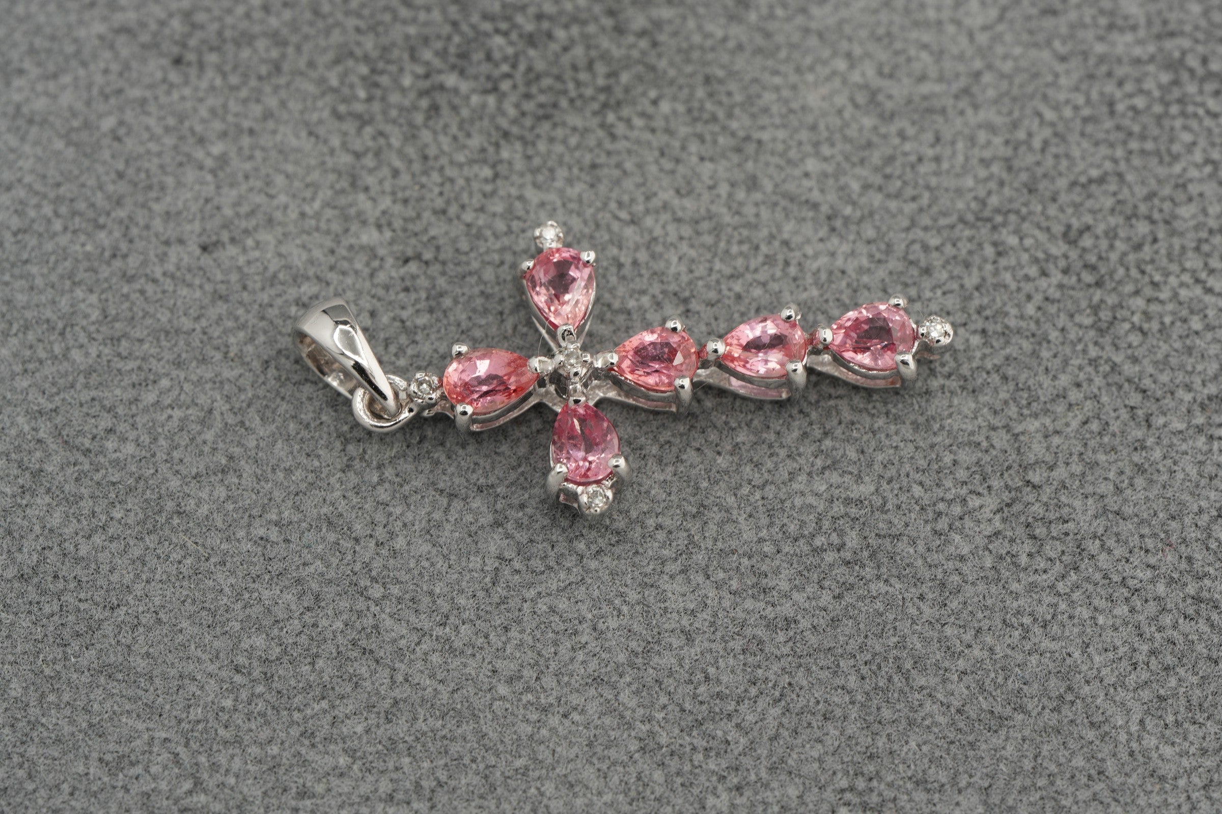 9ct white gold padparadscha sapphire and diamond cross pendant