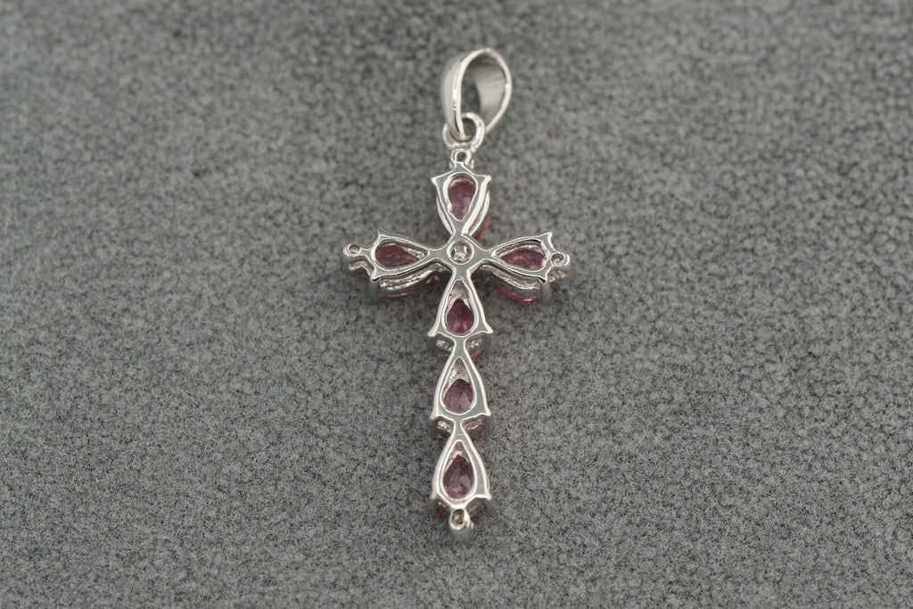 9ct white gold padparadscha sapphire and diamond cross pendant