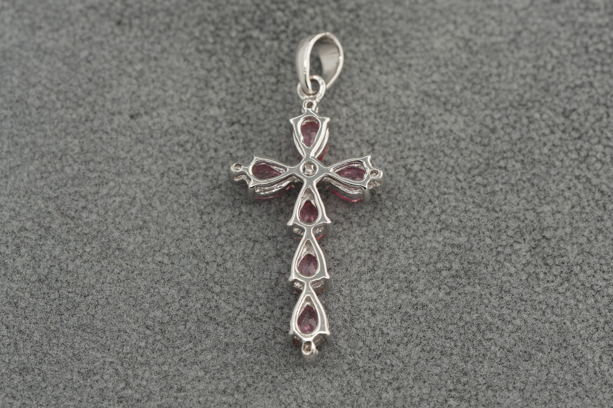 9ct white gold padparadscha sapphire and diamond cross pendant