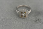 V and Co 18ct white gold Art Deco diamond panel ring, size M and a half