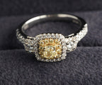 Effy 18ct white gold fancy yellow diamond double halo ring, Birmingham hallmarked EEC