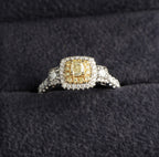Effy 18ct white gold fancy yellow diamond double halo ring, Birmingham hallmarked EEC