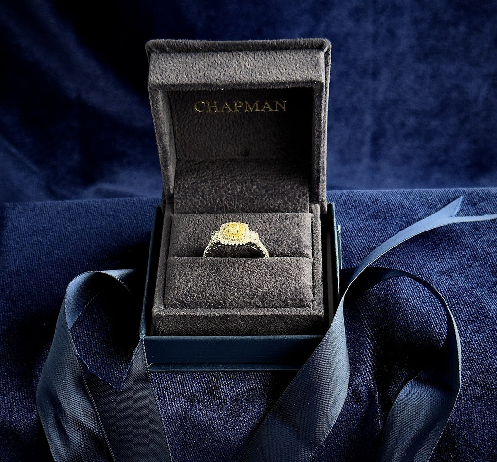 Effy 18ct white gold fancy yellow diamond double halo ring, Birmingham hallmarked EEC