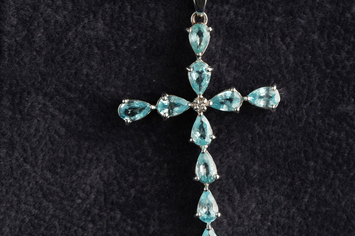 9ct white gold sky blue topaz cross pendant, hallmarked (display chain not included)