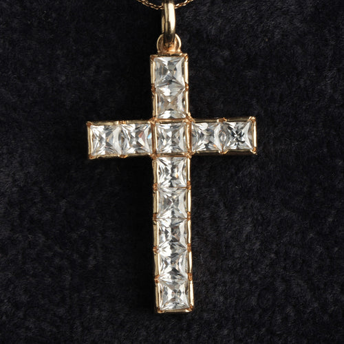 9ct Gold Cubic Zirconia Cross Pendant 375 Birmingham Hallmarked Princess Cut CZ