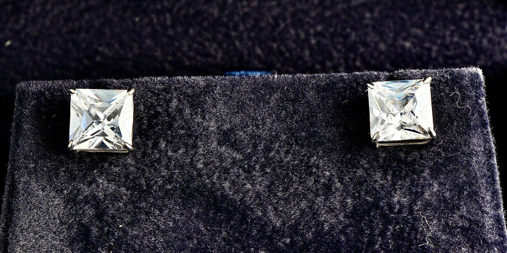 9ct white gold princess cut cubic zirconia stud earrings, boxed