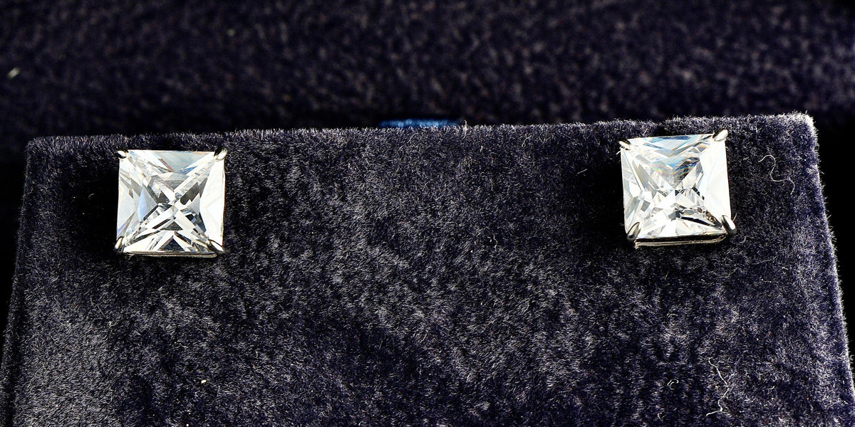 9ct white gold princess cut cubic zirconia stud earrings, boxed