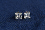 9ct white gold princess cut cubic zirconia stud earrings, boxed