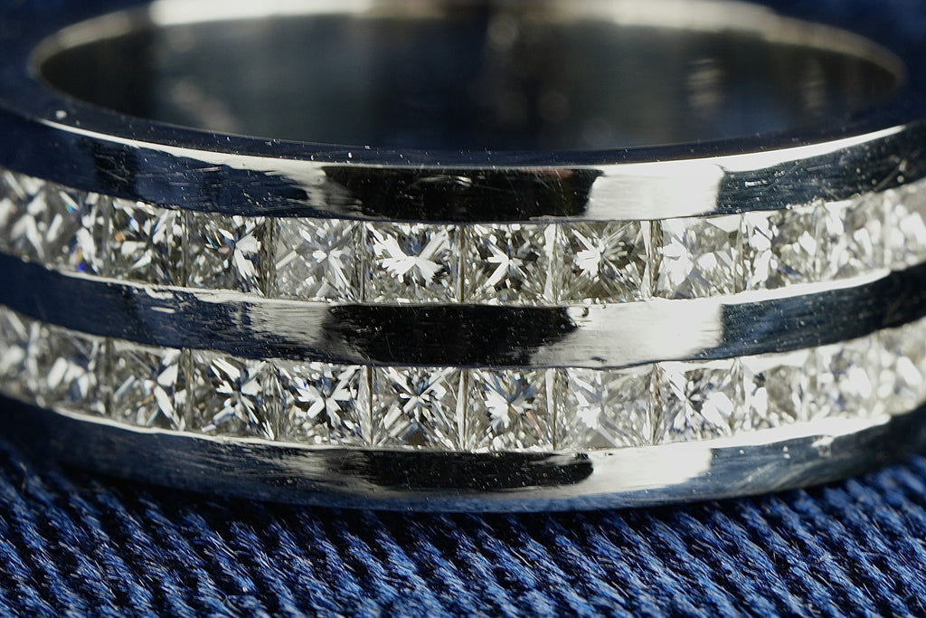 Platinum 950 princess cut diamond half eternity ring, Birmingham hallmarked, size V