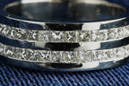 Platinum 950 princess cut diamond half eternity ring, Birmingham hallmarked, size V